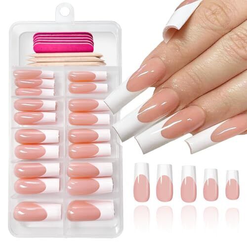 120 pcs French Tips Press on Nails Long Square 1 Fl Oz (Pack of 120) Style-2 - Picture 1 of 7