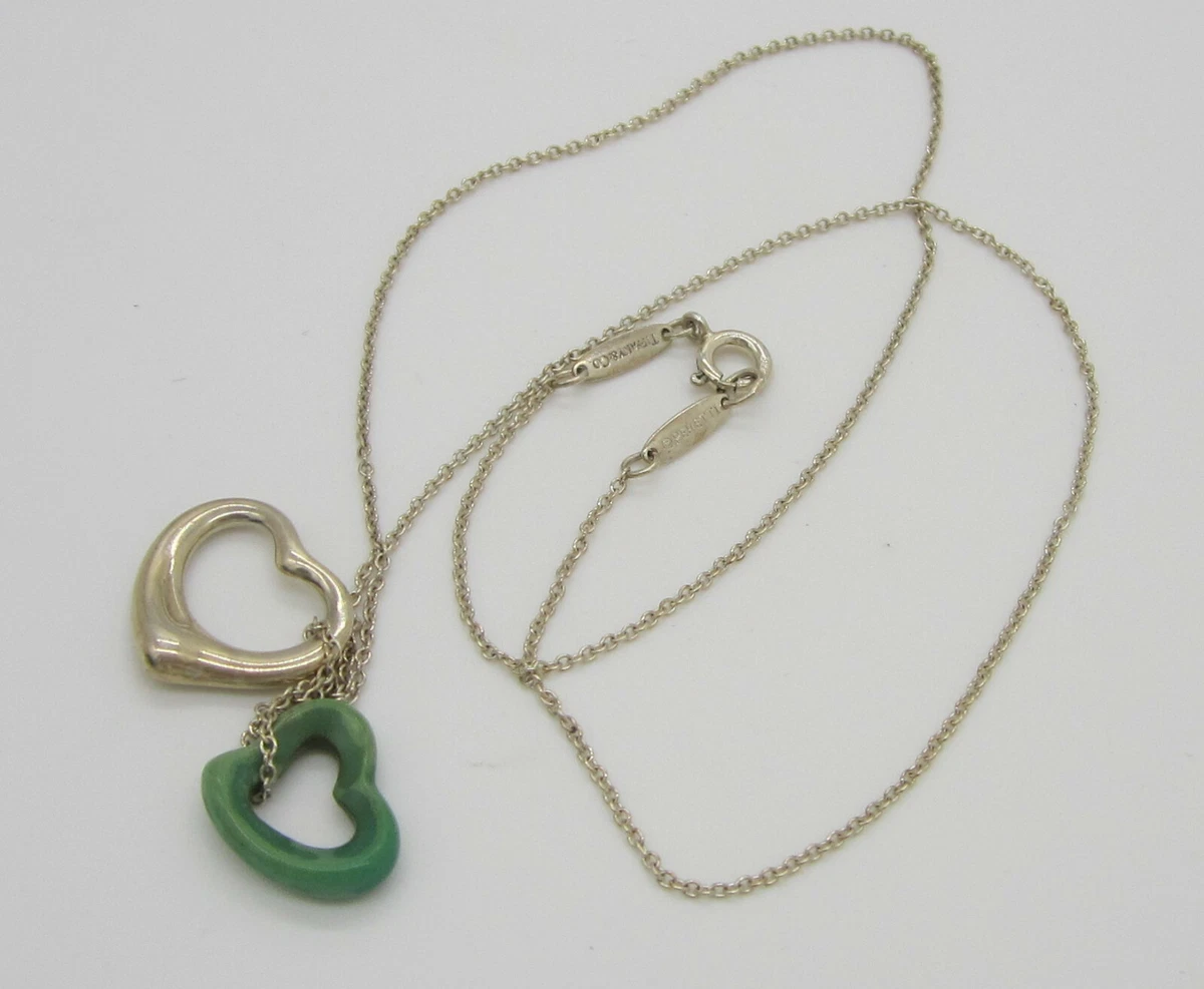 Vintage TIFFANY CO ELSA PERETTI Sterling Silver Turquoise Open Hearts Necklace