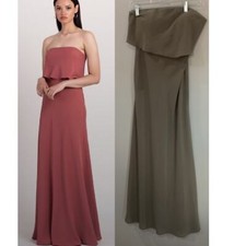 Jenny Yoo Dress Layne Strapless Maxi in Olive Green