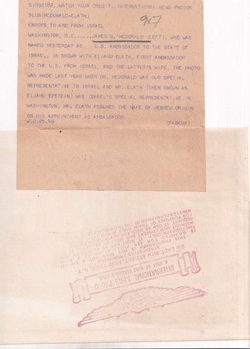 JAMES G MCDONALD NAMED AS AMBASSADOR TO ISRAEL WASHINGTON 1949 PRESS Photo Y 466 - Bild 2 von 2