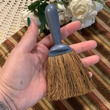 Vintage silver metal wood mini whisk crumb ceremonial brush broom 5.5" x 3"