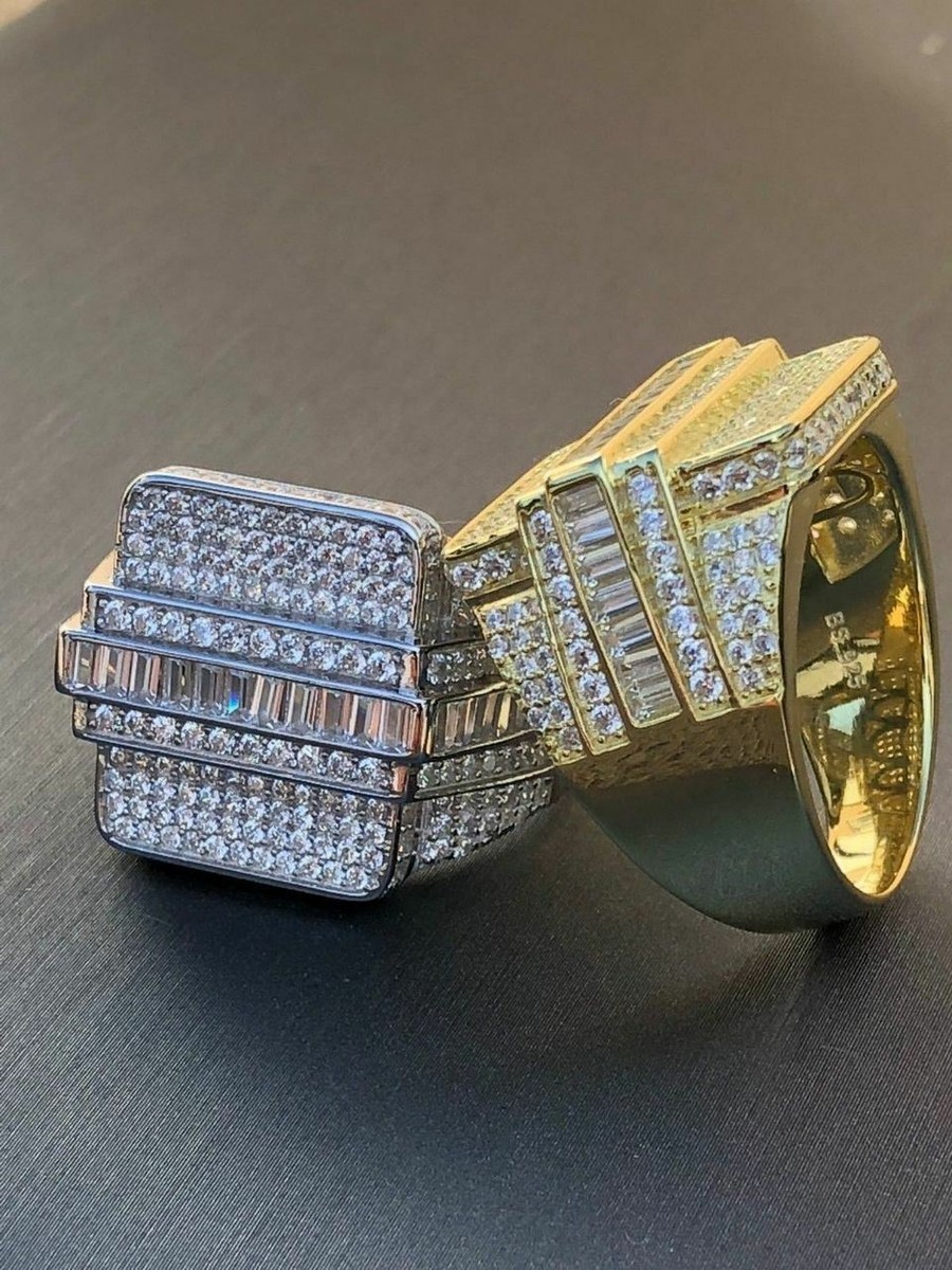 Men's Hip Hop REAL ICY Solid 925 Silver 5ct Baguette CZ Pinky RING