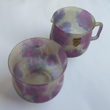Kera Suchit Kunstglas Milchk&auml;nnchen Zucker Israel Yehud Handarbeit Jerusalem Vintage 8cm