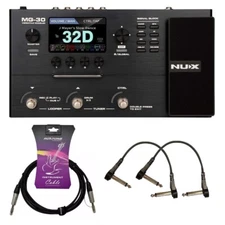 NUX MG-30 Versatile Modeler Multi Effects Guitar Processor Pedal Bundle W/cables