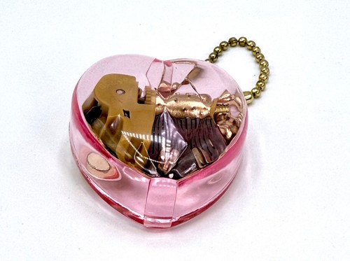 Acrylic Pink Puffy Heart Wind Up Music Box La Vie En Rose Pendant Gold BallChain - Picture 7 of 12