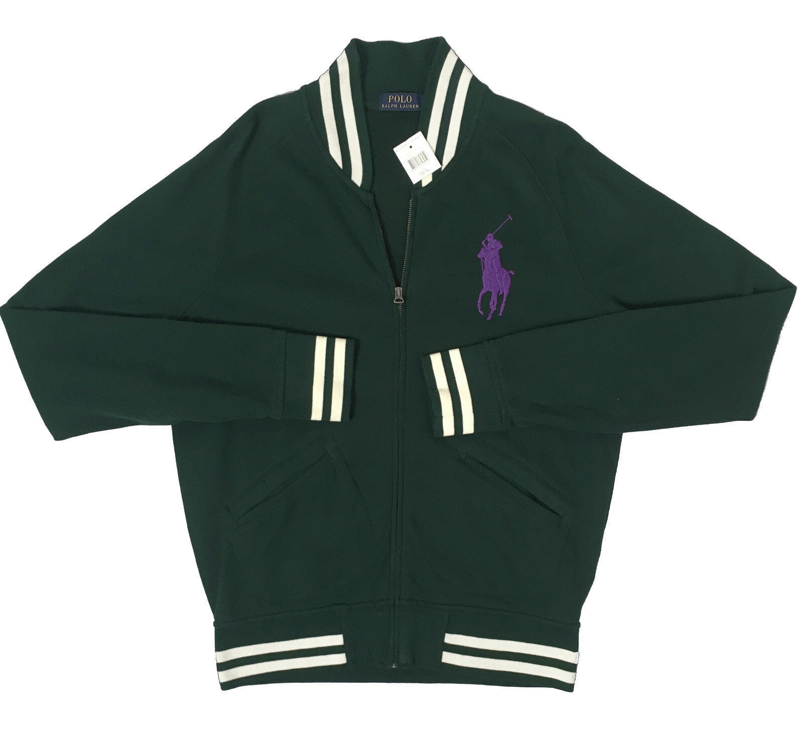 NUOVA Felpa Polo Ralph Lauren! Verde con viola grande lettore di pony cerniera anteriore