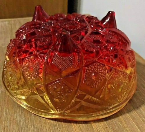 Vintage McKee Toltec Jeannette Glass AMBERINA 3 Toed Footed Bowl - Ruby Flash - Picture 5 of 7