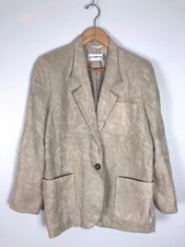 Vintage Liz Claiborne Beige Patterned Long 100 Linen Jacket, Size 12P