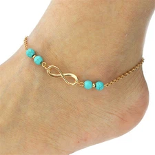 Fashion Jewelry 925 Silver Or Gold Plated Infinity Turquoise Beaded Anklet 