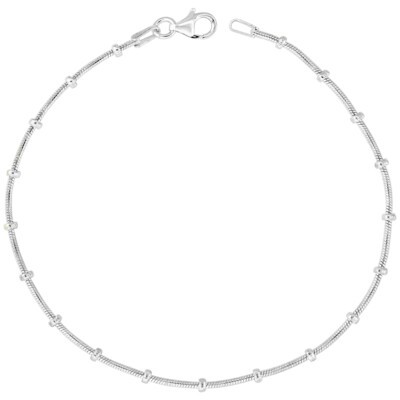 Sterling Silver 1mm Round Snake Chain Necklace or Bracelet w/ Beads, Made Italy