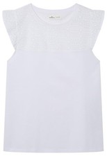 Springfield Damen T-Shirt M, Standardweiß, Stickerei, Lochmuster, Kurzarm