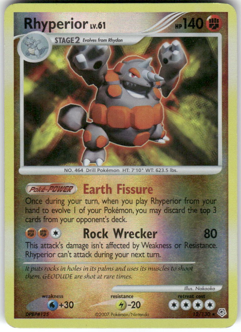 Rhyperior 12/130 Rare Diamond & Pearl Pokemon Reverse Holo Heavily Played