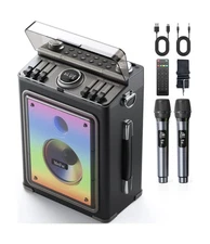 Karaoke Machine, Portable Bluetooth 5.3 Speaker with 2 Wireless Mics, Party B...
