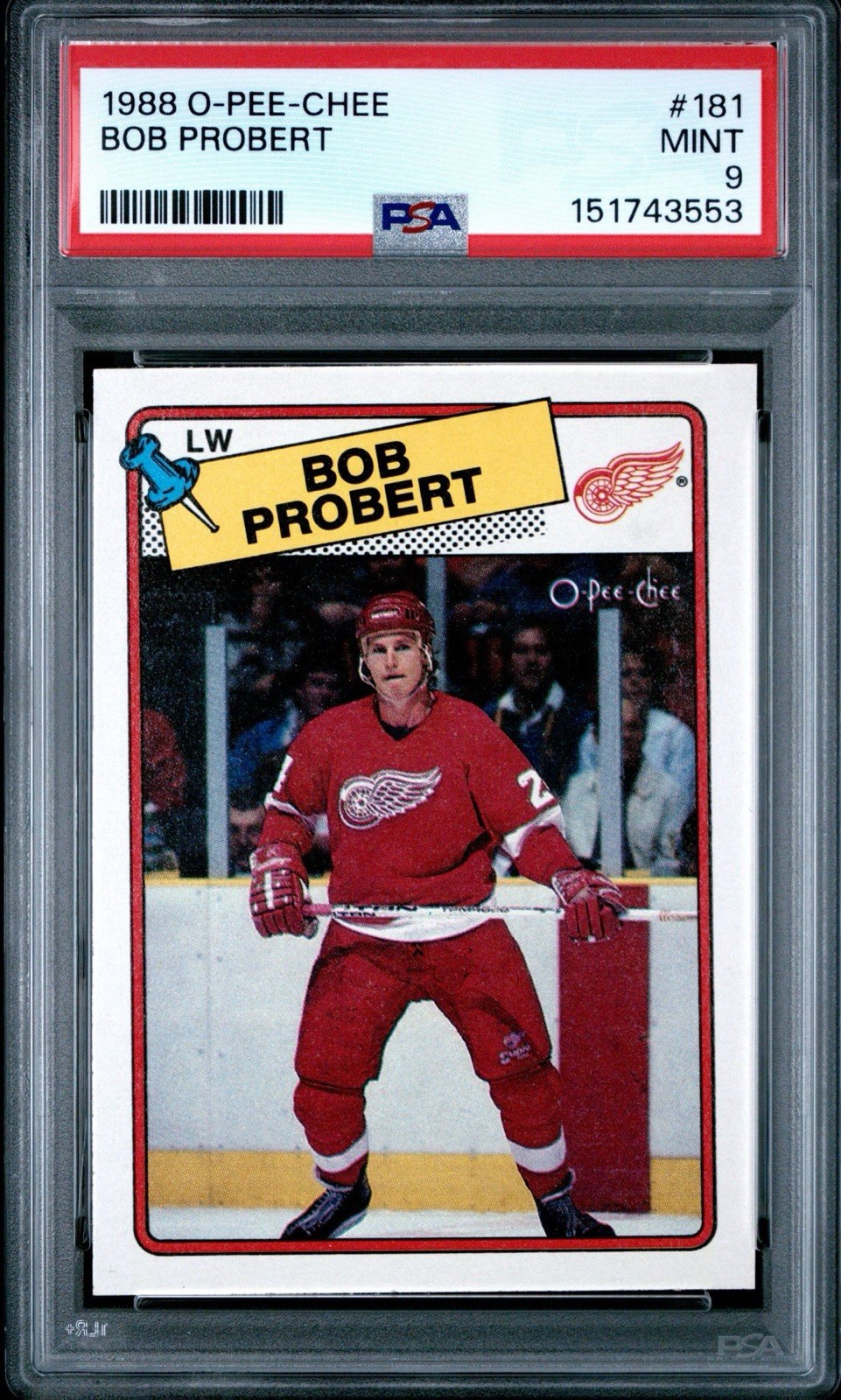 1988 O-Pee-Chee Bob Probert RC #181 PSA 9 Mint OPC High End