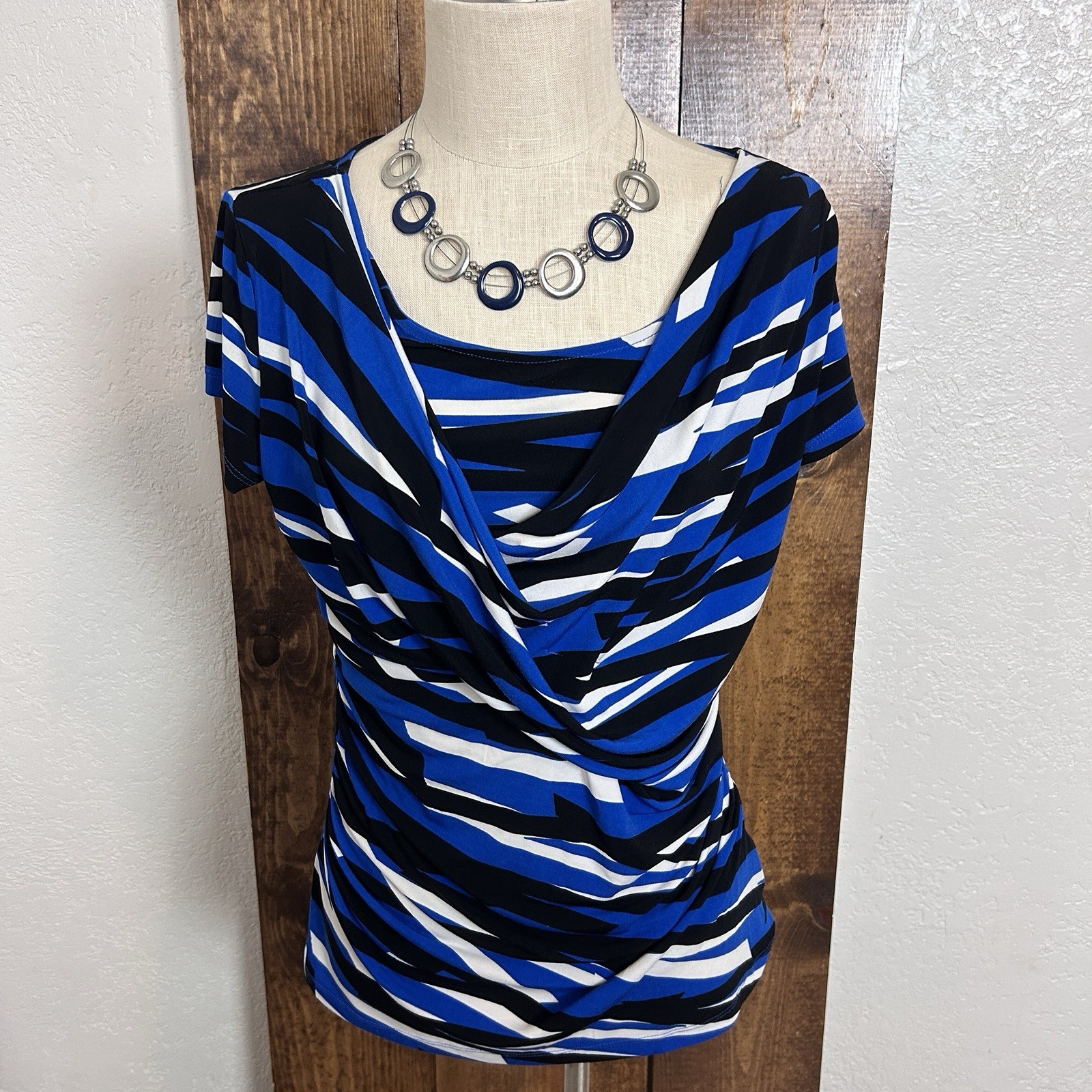 Y2K New York & Co Stretch Womens M Top Abstract Cowl Neck Corpcore Office Siren