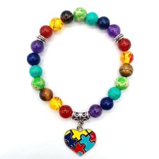 Joiigaem Autism Awareness Beaded Bracelet with 7.28inch -7.87inch, Multicolor 