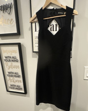 GUESS Black Knit Sheath Dress V-Neck Sleeveless Knee Length Zip Size 6