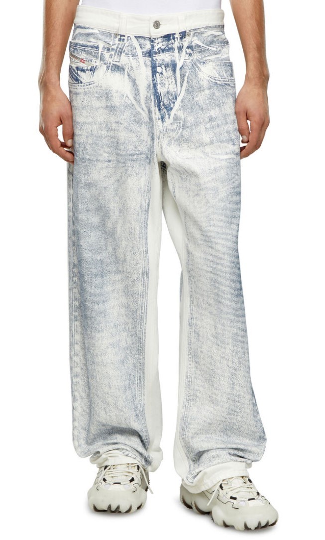 DIESEL 2001 D-Macro 09I73 Men Jeans W32 Loose Straight Button Faded Blue RRP375