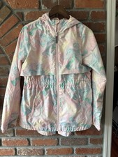 Champion Kids Girls Spring Windbreaker Jacket Hooded Zip Pink Marble XL 14/16