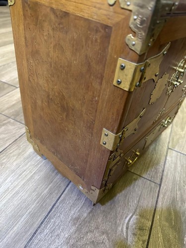 Cassettiera portagioie vintage legno teak e burl tansu coreano accessori ottone - Foto 17 di 17