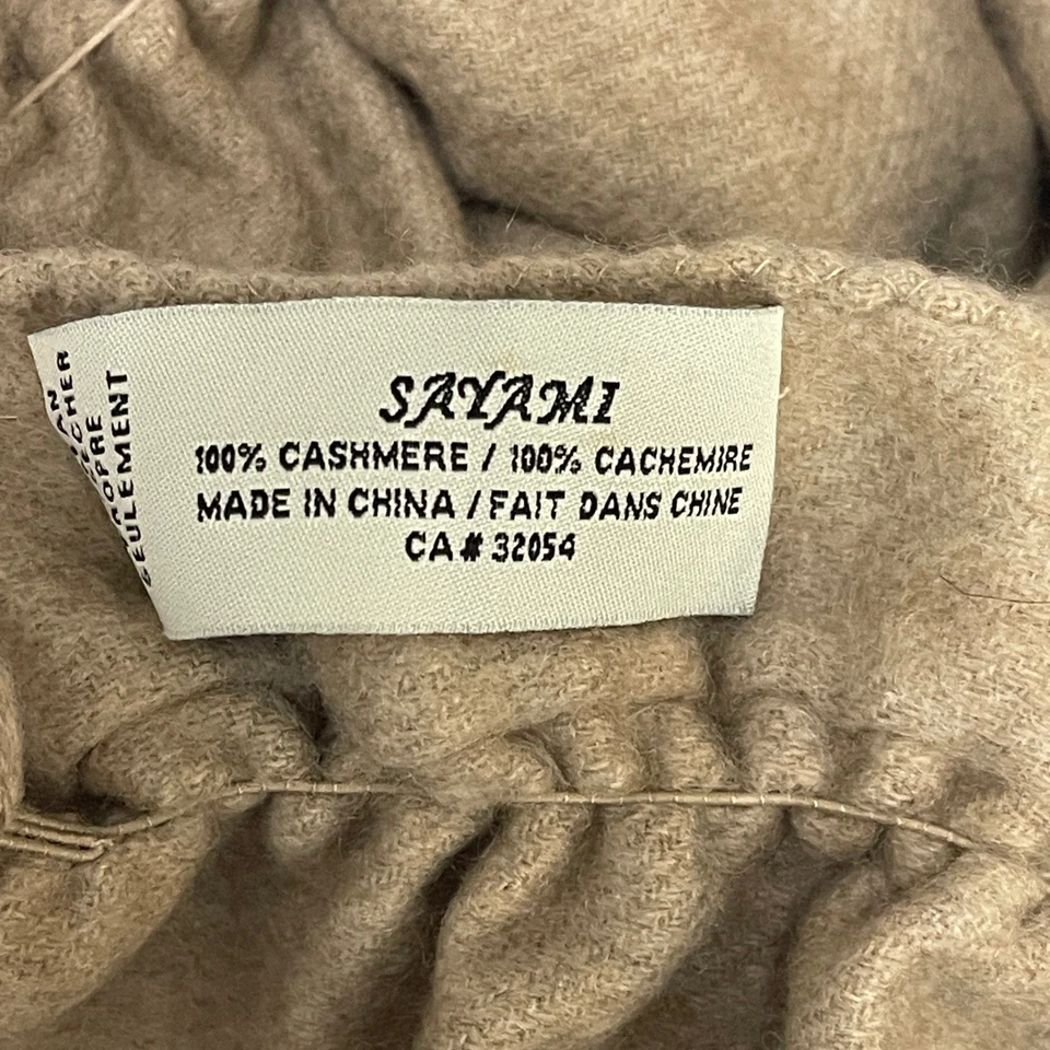 Sayami Anthropologie Cashmere Fringe Scarf Neutral Beige Ruched Warm Soft - Image 2 of 3