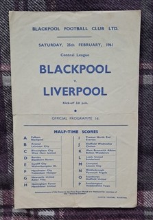 1960/61 Central League (Reserves) BLACKPOOL v. LIVERPOOL