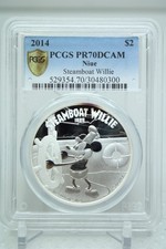 2014 Niue $2 Disney Steamboat Willie 1oz Silver Coin NGC PF70 DCAM #0300 Toned