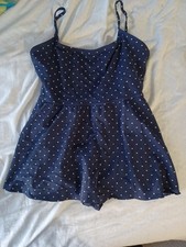 Anne Cole Women's Navy w White Dots Swim Dress W Skirted Bottom Size 14