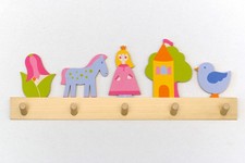 Kinder-Garderobe rosa Prinzesin aus Holz, 5 Haken, 50cm, Kinderzimmer, NEU