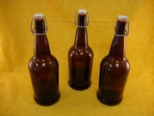 1 Liter (33 oz) Amber Flip Top Bottles Case of 12 Bottles
