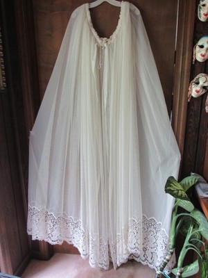 Vintage Bed Canopy Netting w/ Lace Bottom-Drawstring Closure- No Frame  or Top
