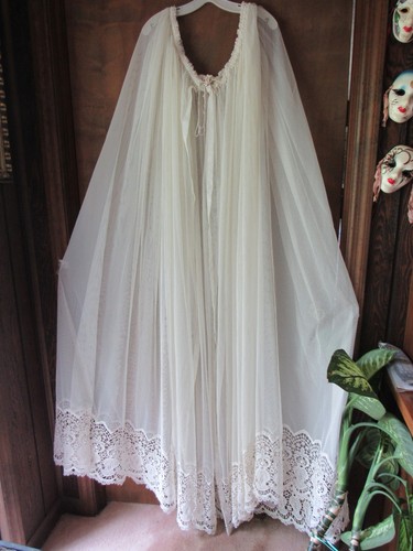 Vintage Bed Canopy Netting w/ Lace Bottom-Drawstring Closure- No Frame or Top