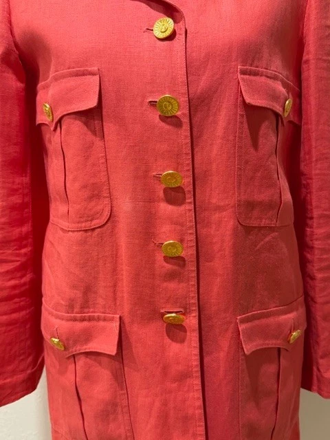Chanel Vintage Linen Jacket Blazer FR 38 Medium Peach Gold Buttons - Image 3 of 4