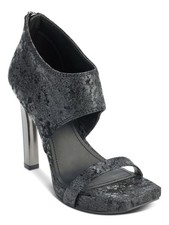 DKNY Womens Black Ankle Zip Dava Square Toe Block Heel Leather Heeled Sandal 8.5