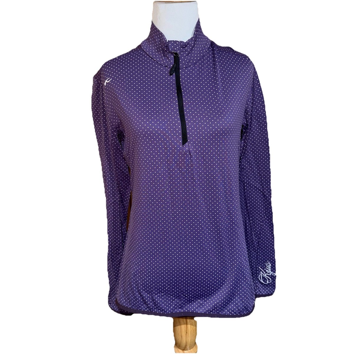 KJUS Women's 1/4 Zip Golf Pullover Athletic Top Purple White Polka