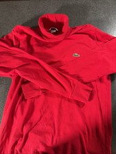 Vintage Ladies IZOD Lacoste Red Turtleneck Sweater Mens Large Logo 80s Preppy