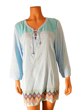 J JILL peasant BOHO Tunic Top Shirt size Medium blue 3/4 sleeves