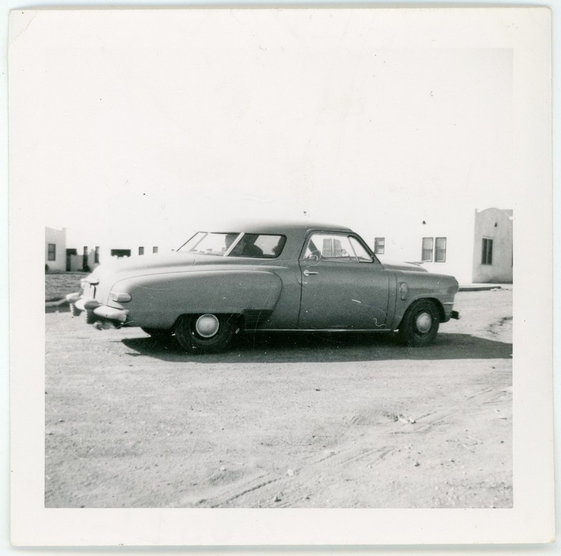 Vintage Snapshot Photo 1947 Studebaker Champion Starlight Coupe by Motor Court