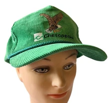 Vintage Chesapeake Corduroy Hat Cap Rope Trim Embroidered Eagle Logo Adj USA