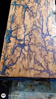 Handcrafted Wooden Decor with Resin Inlay Fractal Burned Design