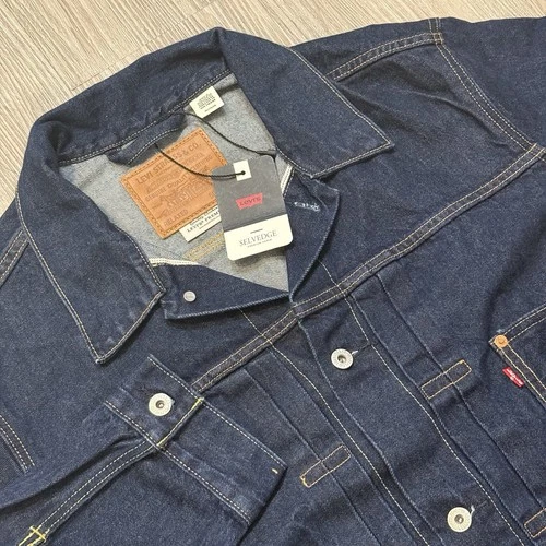 Levi's Premium Type 1 Denim Jacket Selvedge Trucker Men's Size XL Dark Blue - product listing photo