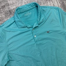 Vineyard Vines Polo Shirt Men Large Teal Striped Performance Stretch Golf Travel