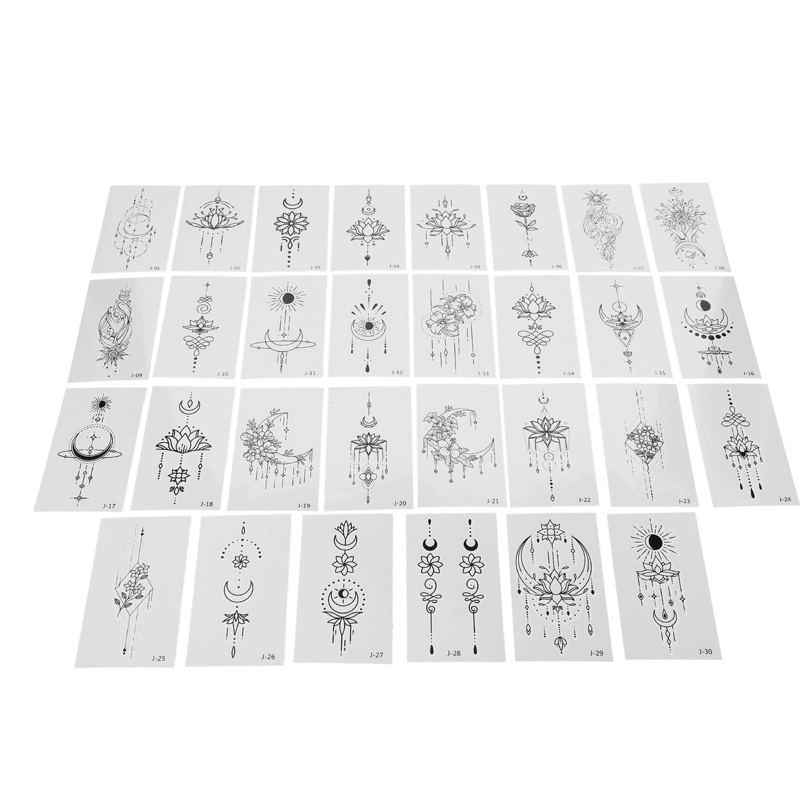 6 Sets 180pcs Geometric Temporary Tattoos Moon Sun Flower Outer Space Geome Kit
