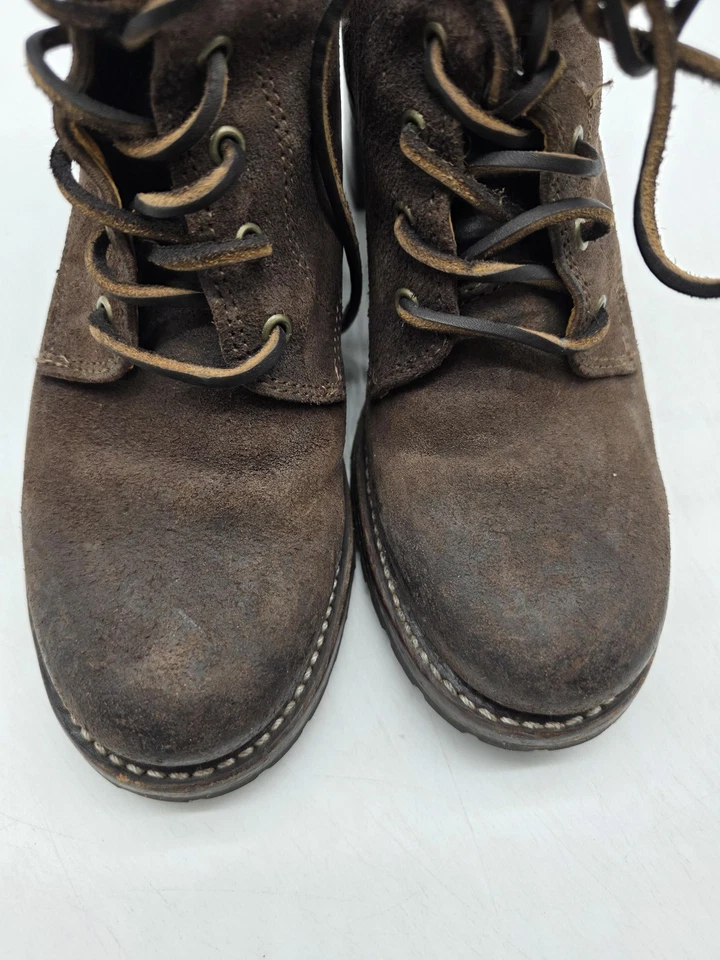Botas Frye para Mujer 8 Marrón Sabrina Gamuza Con Cordones Tacón Tobillo Vibram Lug Hechas en EE. UU. Foto 4 de 4