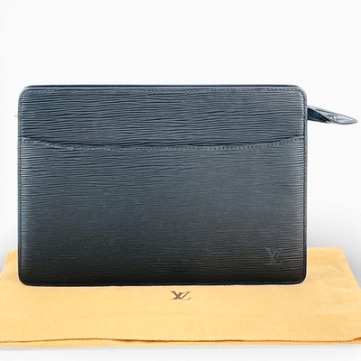 Echte LOUIS VUITTON Epi Noir Pochette Homme M52522 Clutch Tasche KC182