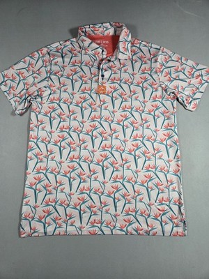 Pins & Aces Birds of Paradise Polo Shirt Men s Lg Golf Performance Short Sleeve