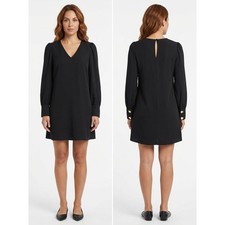 Express Black V-Neck Long Sleeve Gold Button Cuff Shift Dress Women Size XS