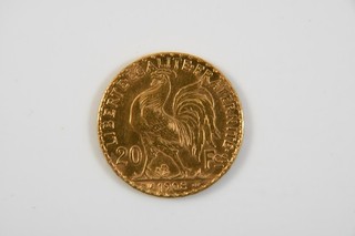 O04C23 Gold 900 Münze 20 Francs 1908 Frankreich