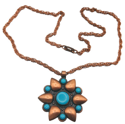 Vintage Solid Copper South Western Modern Pendant Chain Necklace 22''