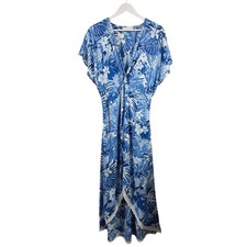 America & Beyond Blue Tropical Floral Twist Front High Low Maxi Dress Large